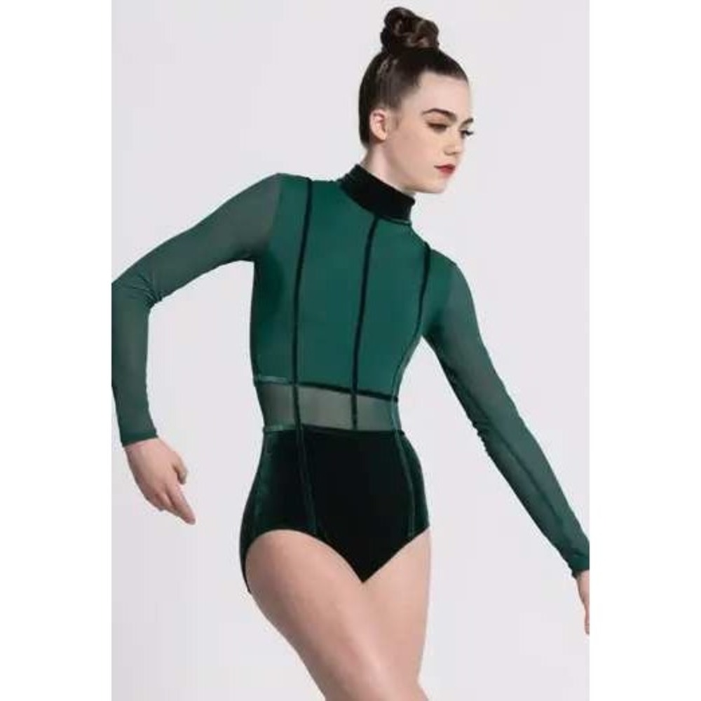 Weissman Green Velvet Caged Leotard Mesh Medium Adult Dance Costume‎